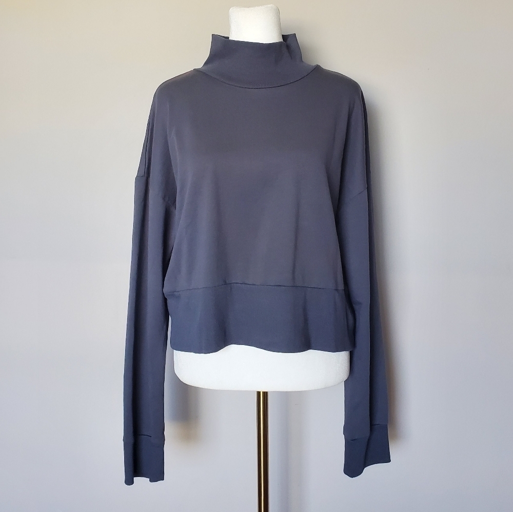 Threads 4 Thought Organic Cotton Mock Neck Cropped Sweatshirt Top Gray Size L